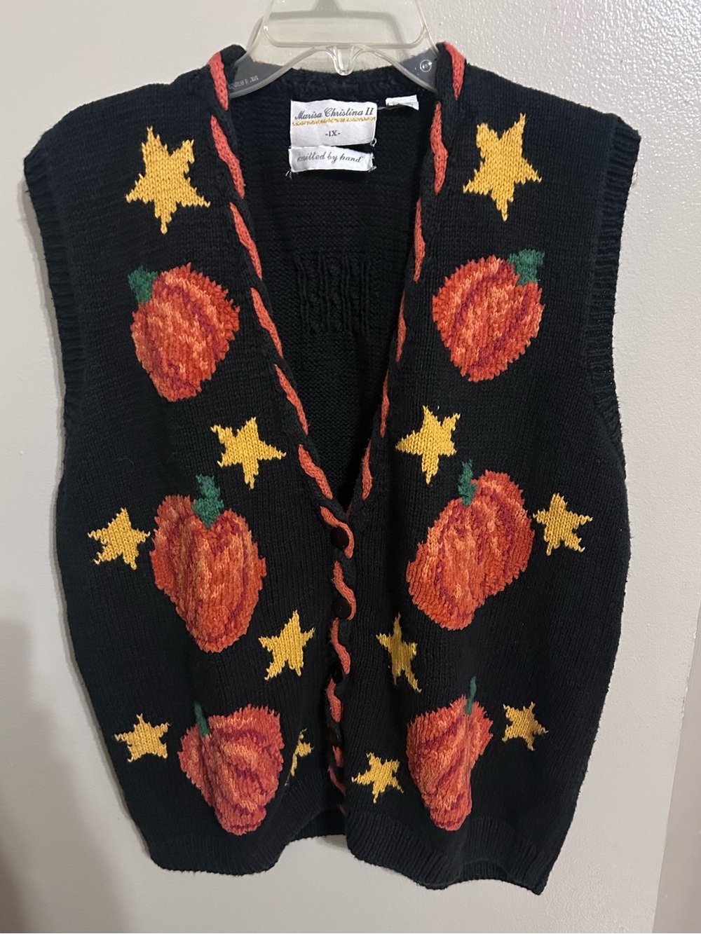 Vintage Marisa Christina II Sweater Vest Womens 1x Pumpkin Halloween Handknit